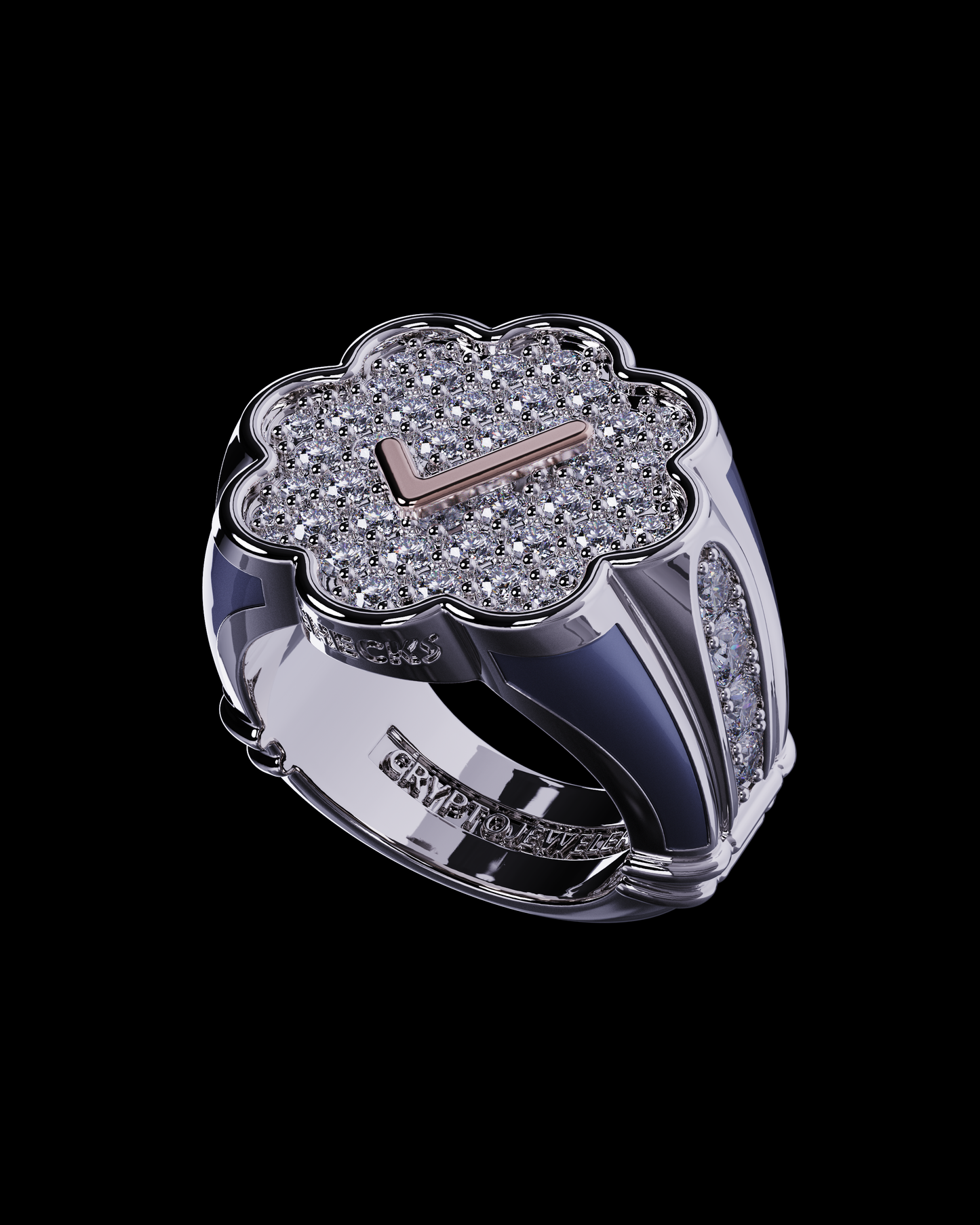 Pave Diamond Check Signet Ring